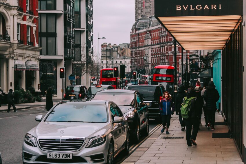 united kingdom, london busy streets cars parked