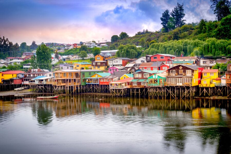 Palafitos in Castro, Chiloe Province, in the Los Lagos Region, Chile.