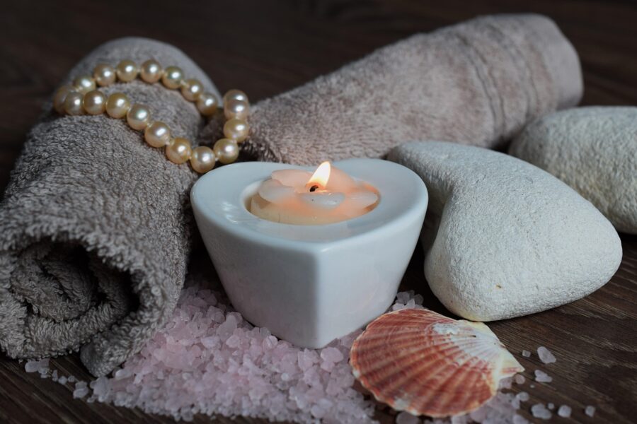 luxury spa, candle, natural salt