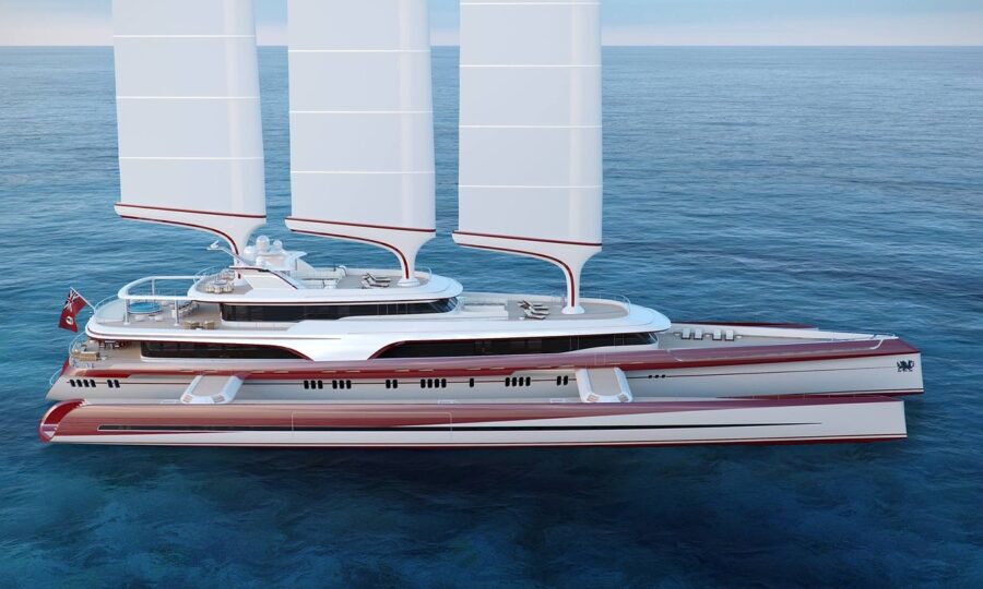 stiff sail trimaran, luxury yacht